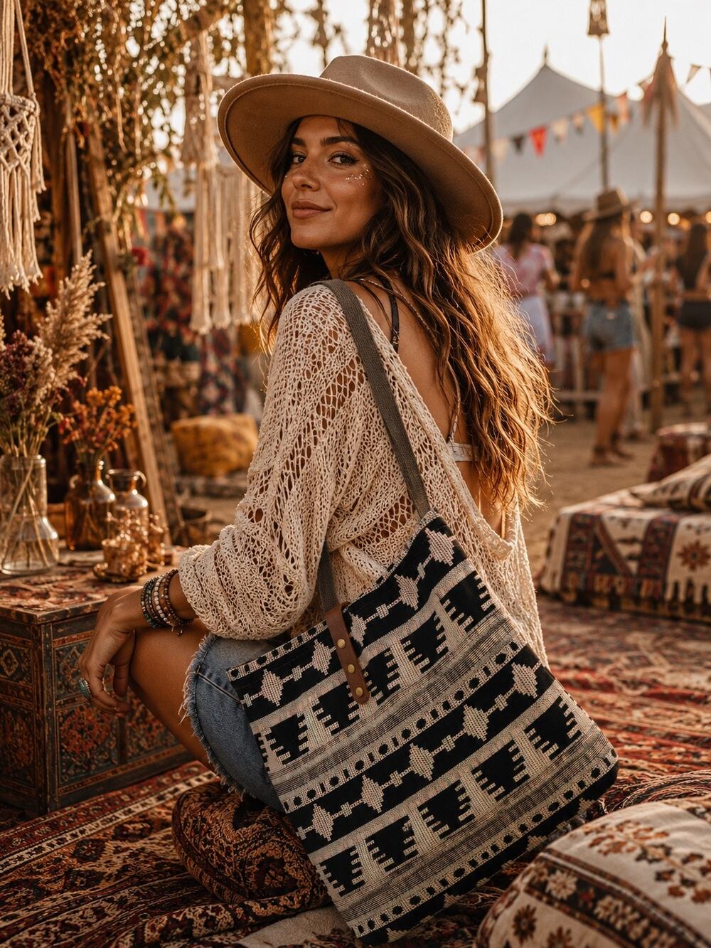 TSD The Same Direction Tribal Secret Woven Tote Bag Boho Southwestern Canvas